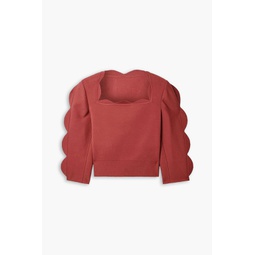 Cropped scalloped stretch-knit top