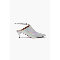 Convertible iridescent glossed-leather mules