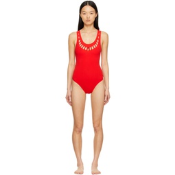 Red Seamless One-Piece Swimsuit 221483F103004