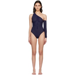 Navy Single-Shoulder One-Piece Swimsuit 231483F103003