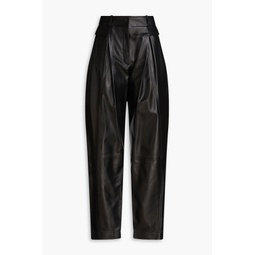 Pleated leather tapered pants
