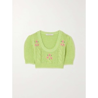 ALESSANDRA RICH Cropped embroidered cable-knit alpaca-blend sweater