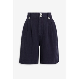 Drill pleated linen shorts