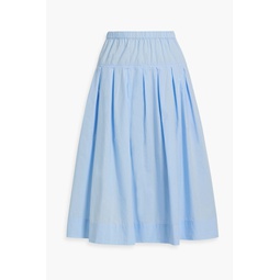 Pleated cotton-poplin midi skirt