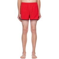 Red Embroidered Swim Shorts 231259M193008