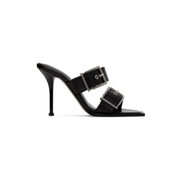 Black Double Buckle Punk Heeled Sandals 222259F125001