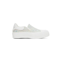 White Glitter Slip On Sneakers 221259F128044