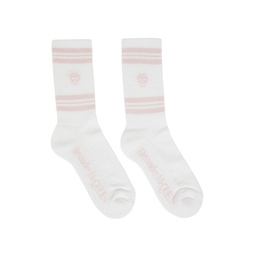 White   Pink Stripe Skull Socks 221259M220027