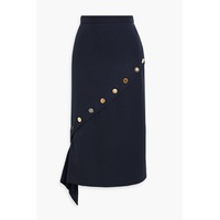 Button-embellished wool-twill midi skirt