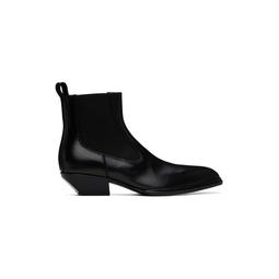 Black Slick Smooth Leather Ankle Boots 241187F113002