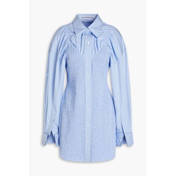 Shirred cotton-poplin mini shirt dress