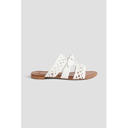 Clarita bow-embellished woven leather mules