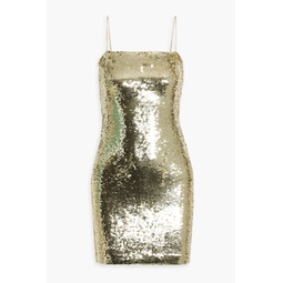 Cutout sequined stretch-tulle mini dress