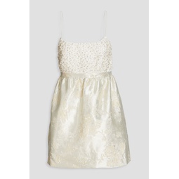 Embellished brocade mini dress