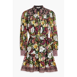 Tiffie shirred floral-print cotton-blend poplin mini shirt dress
