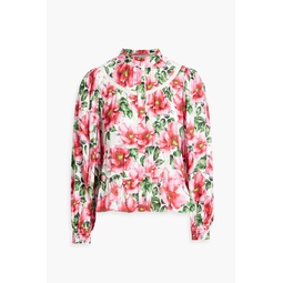Jaclyn lace-trimmed ruffled floral-print satin blouse