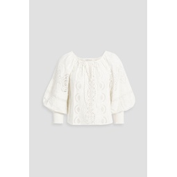 Alta guipure lace-paneled cotton blouse