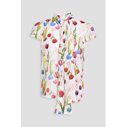 Pussy-bow floral-print cotton and silk-blend voile blouse