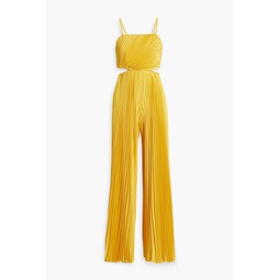 Powell pleated cutout satin wide-leg jumpsuit