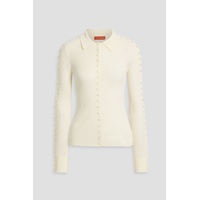 Button-detailed ribbed wool and silk-blend top