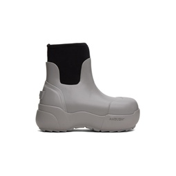 Gray   Black Square Toe Boots 232820F113001