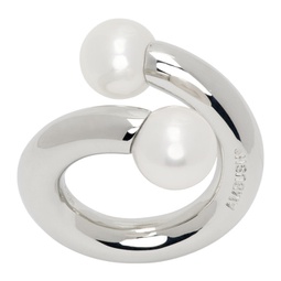 Silver Pearl Barbell Ring 241820M147002