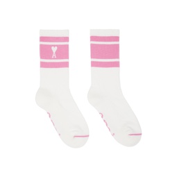 White   Pink Ami de Cœur Striped Socks 231482F076004