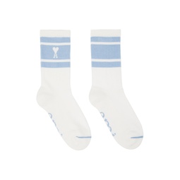 White   Blue Ami de Cœur Striped Socks 231482F076003