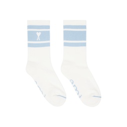 White   Blue Ami de Cœur Striped Socks 241482F076002