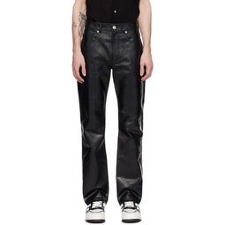 Black Straight Fit Leather Pants 241482M189000