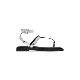 Silver Patent Flat Sandals 221482F124001
