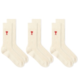 AMI Small A Heart Sock - 3 Pack Off White
