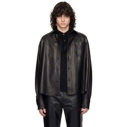 Black Embossed Leather Jacket 241482M192062