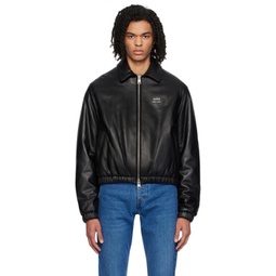 Black Padded Leather Jacket 241482M181004