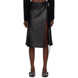 Black Wrap Leather Midi Skirt 241482F092002