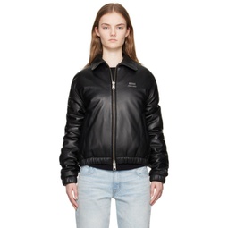 Black Padded Leather Jacket 241482F064001