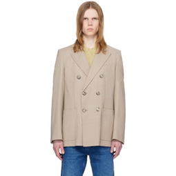 Taupe Double-Breasted Blazer 241482M195000