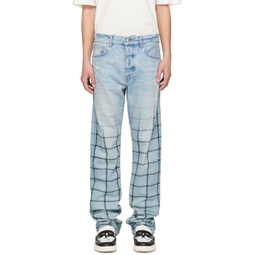 Blue Faded Out Plaid Jeans 241886M186072