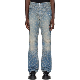 Blue Bandana Jacquard Straight Jeans 241886M186000