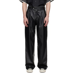 Black Double Pleat Faux Leather Trousers 232886M191006