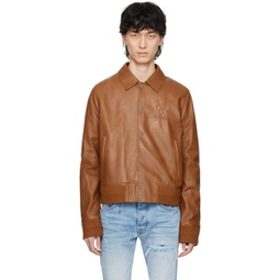 Brown Embossed Leather Jacket 241886M181003