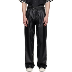 Black Double Pleat Faux-Leather Trousers 232886M191006