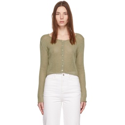 Green Linen Cropped Cardigan 221436F095000