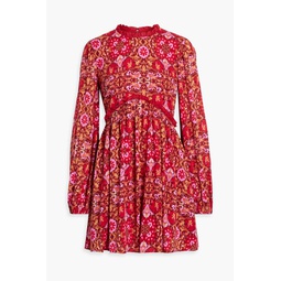 Ruffle-trimmed gathered paisley-print voile mini dress