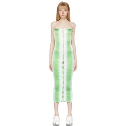 Green   White Shirred Stretch Tube Dress 221971F054001