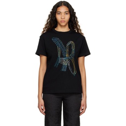 Black AB Embroidered T Shirt 231375F110006