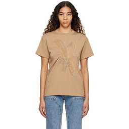 Tan AB Embroidered T Shirt 231375F110007