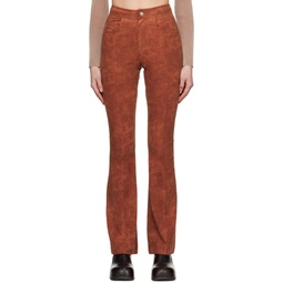 Orange Paneled Faux Leather Trousers 231375F087002