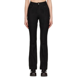 Black Paneled Faux Leather Trousers 231375F087001