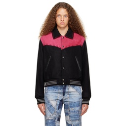 Black   Pink New Margo Western Varsity Jacket 232375F063007